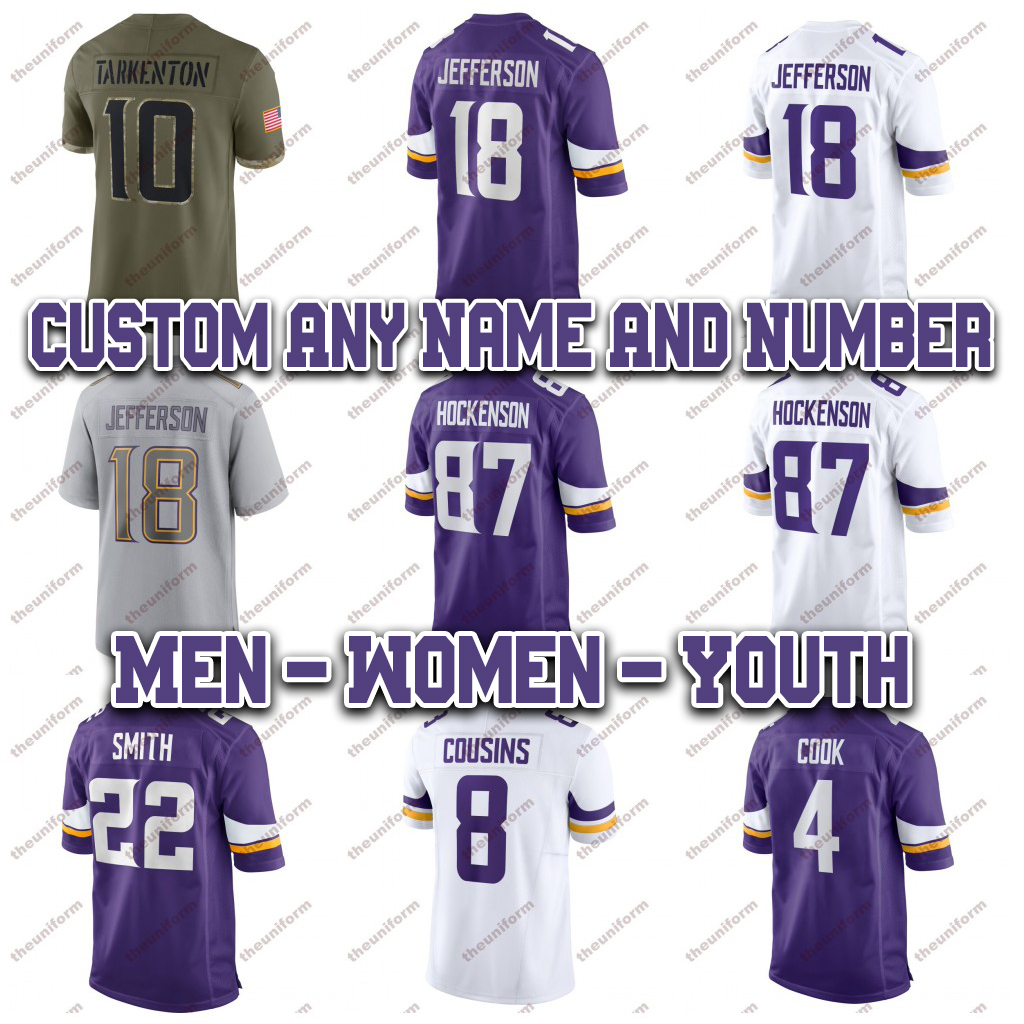 

Custom Mens 18 Jefferson American Football Jerseys 4 Cook 22 Smith 8 Cousins 99 Hunter 84 Moss 6 Lewis Cine Womens Youth Football Jersey Size -5XL, Men 2