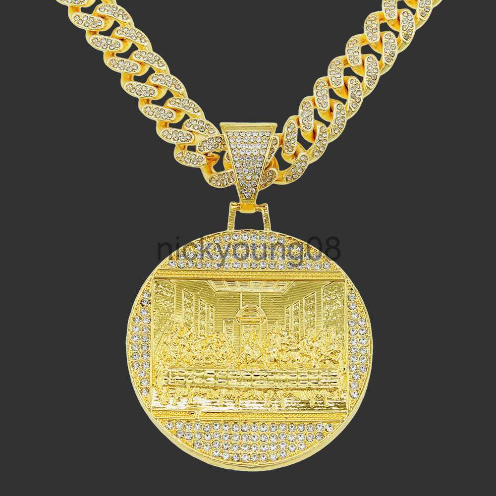 Pendant Necklaces Last Supper Pendant Big Jesus Iced Out Bling Zircon Gold Color Charm Necklace Fashion For Men Father's Day Gift Hip Hop Je-image-884288889