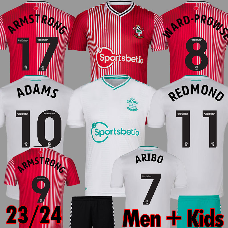 

23 24 Southamptons Away White ARIBO Soccer Jerseys REDMOND 2023 2024 ARMSTRONG WARD PROWSE ELYOUNOUSSI ROMEU Football shirts men kids kit SAINTS red line jersey, Home