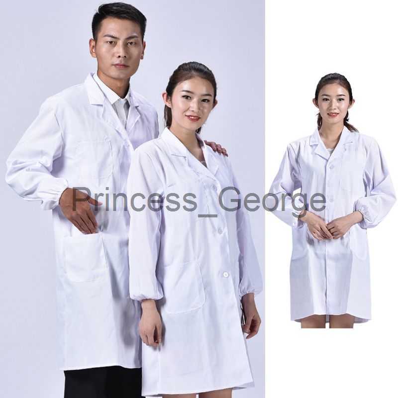 Others Apparel Women Men Unisex Long Sleeve White Lab Coat Notched Lapel Collar Button Down Medical Nurse Doctor Uniform Tunic Blouse w Pocket x0-image-884300591