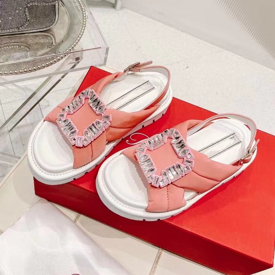 

Designer rv Sandals Women Monolith Roman Foam Rubber Platform sandal padded nappa leather lug tread slides luxury Bread slippers Summer Cutout Buckle Beach Shoes, 23