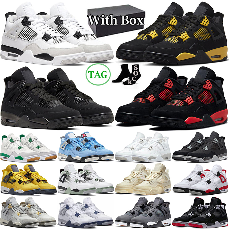 

With Box 4 Basketball Shoes Jumpman 4s Pine Green Military Black Cat University Blue White Oreo Red Thunder j4 outdoor sports womens mens trainers sneakers