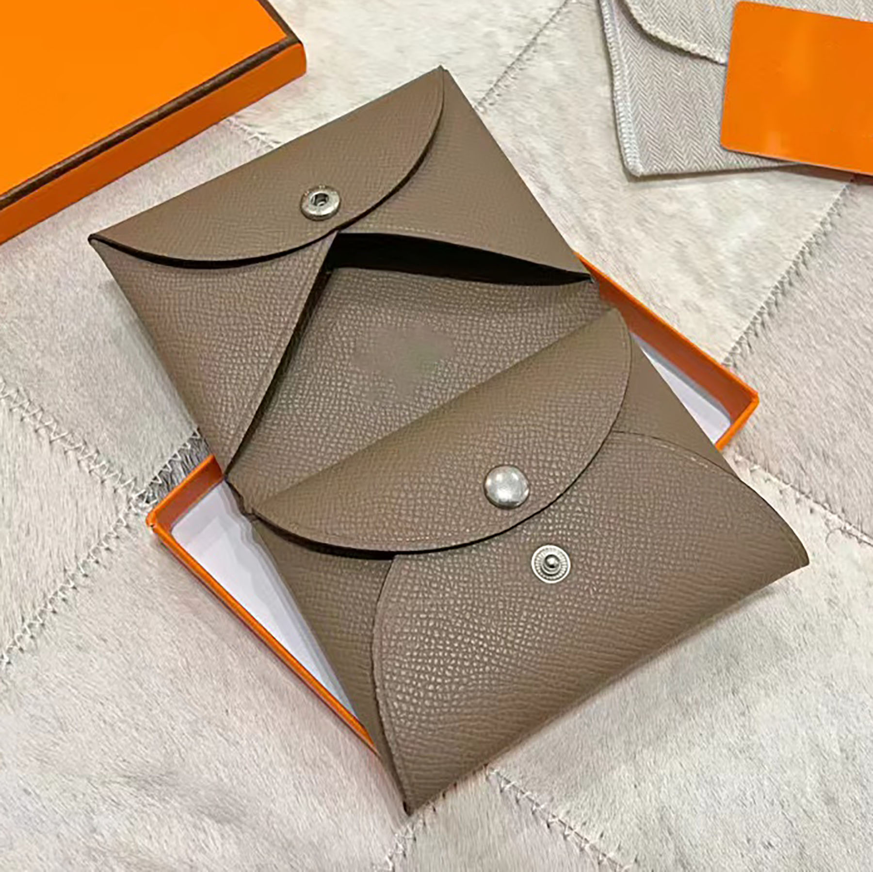 

Calvi Duo Compact Card Holder Wallets H Designer Passport Card Bag Woman Imported Epsom Leather Buckle Gogon Mini Wallet Genuine Luxury