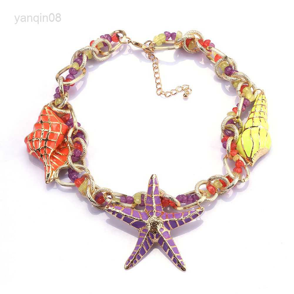Pendant Necklaces 2023 New ZA Starfish Shell Charm Choker Necklace Women Jewelry Bohemian Ethnic Statement Vintage Large Collar Necklace Female H-image-887116553