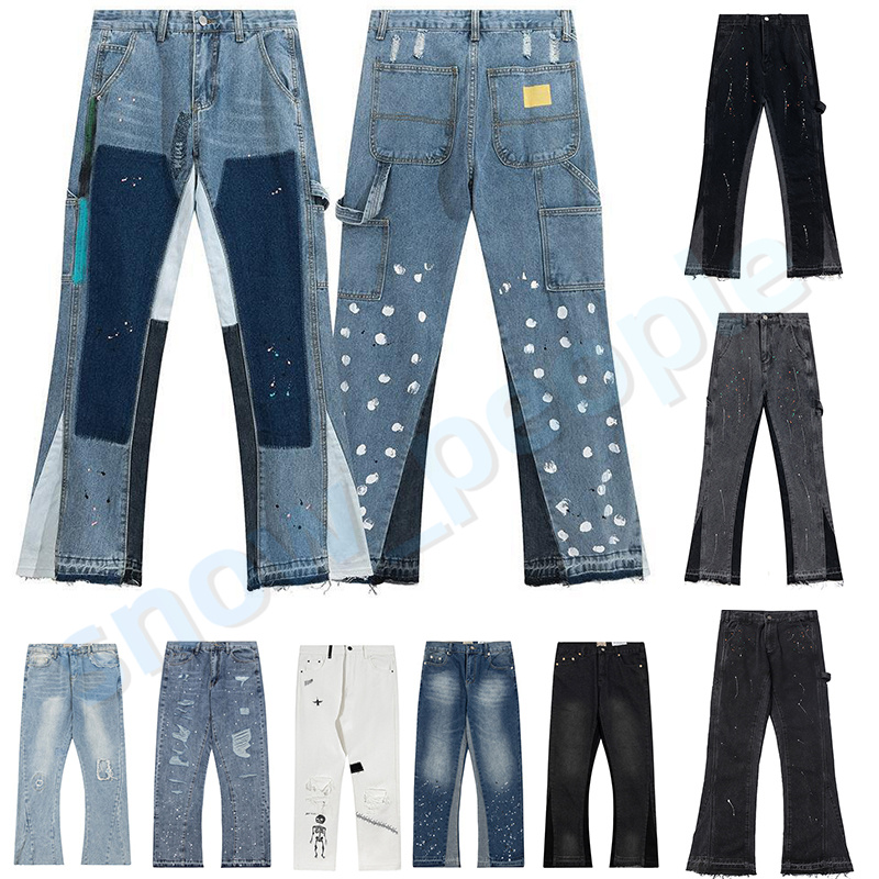 

2023 Mens Designers Hip Hop Spliced Flared Jeans Distressed Ripped Slim Fit Motorcycle Biker Denim Trousers Mans Streetwear Washed Pants Size S-XL, 1142