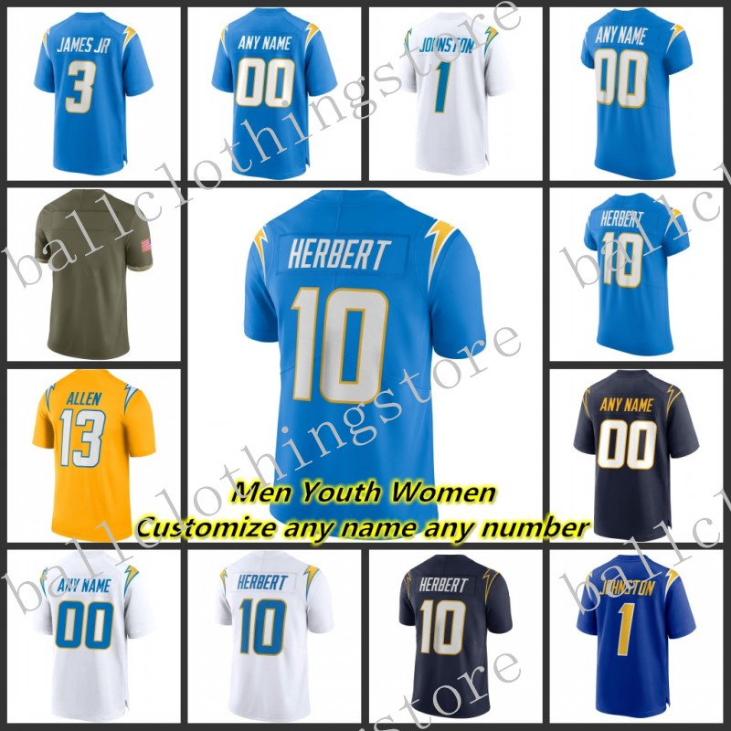 

SD Custom Women Youth Mens American Football Jerseys 10 Justin Herbert 52 Khalil Mack 13 Keenan Allen 97 Joey Bosa 30 Austin Ekeler 27 J.C. Jackson Sports Jersey S-5XL, Color