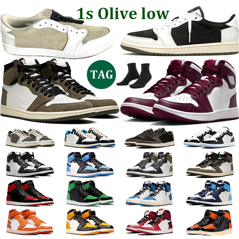 

Jumpman 1 Basketball Shoes Men Women OG 1s low Mid High Olive Bordeaux Lost Found Black Phantom Mocha Bred Patent Lucky Green Shadow 2.0 Mens Trainers Sport Sneakers, #36