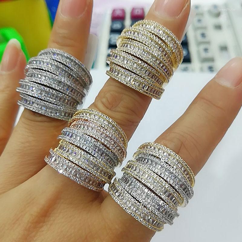 Cluster anneaux GODKI 2023 à la mode carré géométrie cubique Zircon piles pour femmes doigt perles breloque anneau bohème plage bijoux
