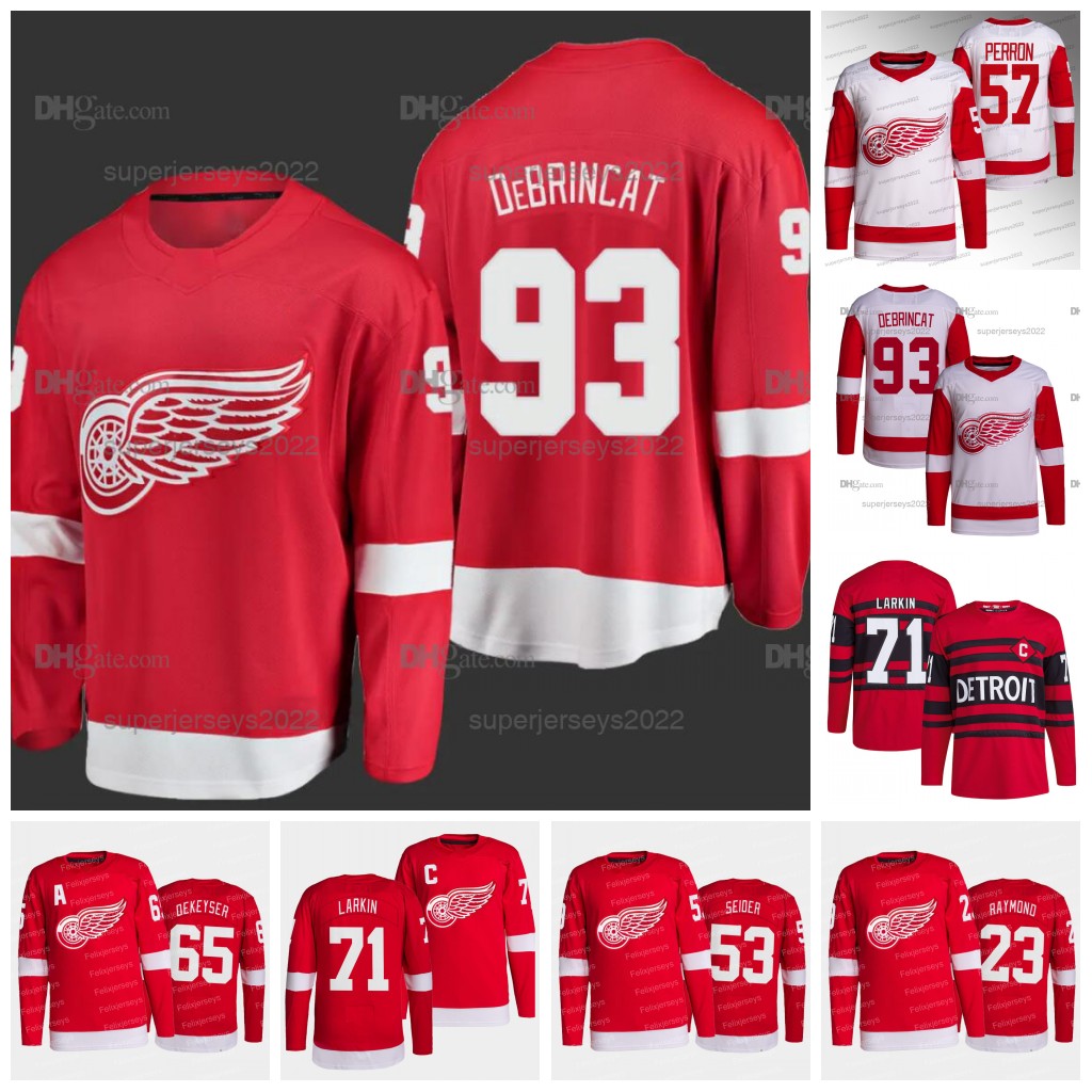 

93 Alex DeBrincat Red Wings Jersey Dylan Larkin David Perron Moritz Seider Lucas Raymond Shayne Gostisbehere Kailer Yamamoto Dominik Kubalik J.T. Compher, Away jersey womens s-xxl