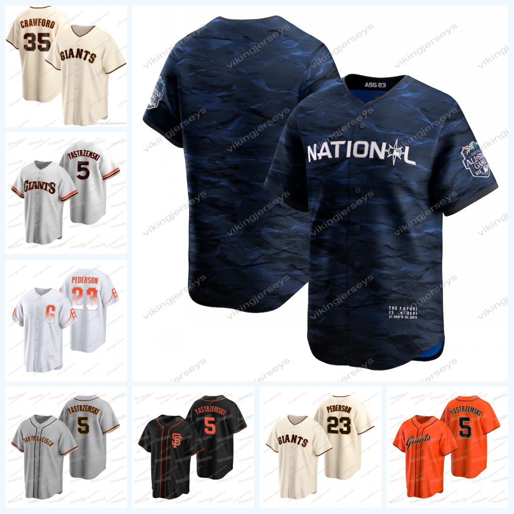 

Giants 2023 All Star Jersey 35 Alex Cobb 75 Camilo Doval Brandon Crawford Joc Pederson Mike Yastrzemski Thairo Estrada LaMonte Wade Jr. Mitch Haniger Blake Sabol, Men cool base