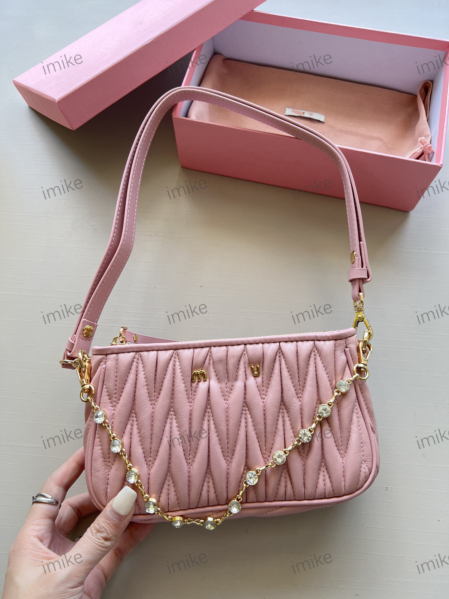 

Designer women bag saddle bag luxury shoulder bag mini bag baguette bag wallet phone bag cross bag crystal chain bag, Cream
