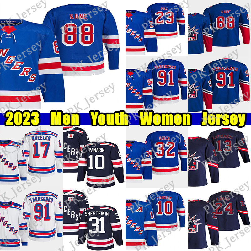 

#88 Patrick Kane Reverse Retro hockey jersey 23 Adam Fox 10 Artemi Panarin 31 Igor Shesterkin Mika Zibanejad K'Andre Miller Blake Wheele Jonathan Quick jerseys, Blue men