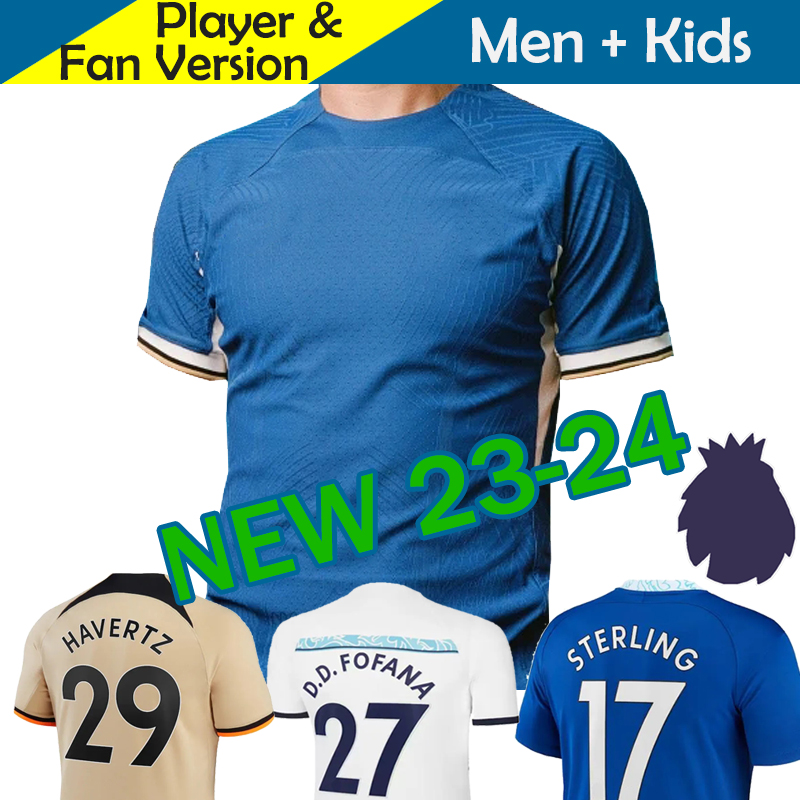 

23 24 CFC Soccer Jerseys Kids Kit Player Version ENZO FERNANDEZ MOUNT STERLING HAVERTZ 2023 2024 Football Shirt Away ChELsEAs PULISIC JOAO FELIX KOVACIC KANTE JAMES, 23-24 kids home league patch