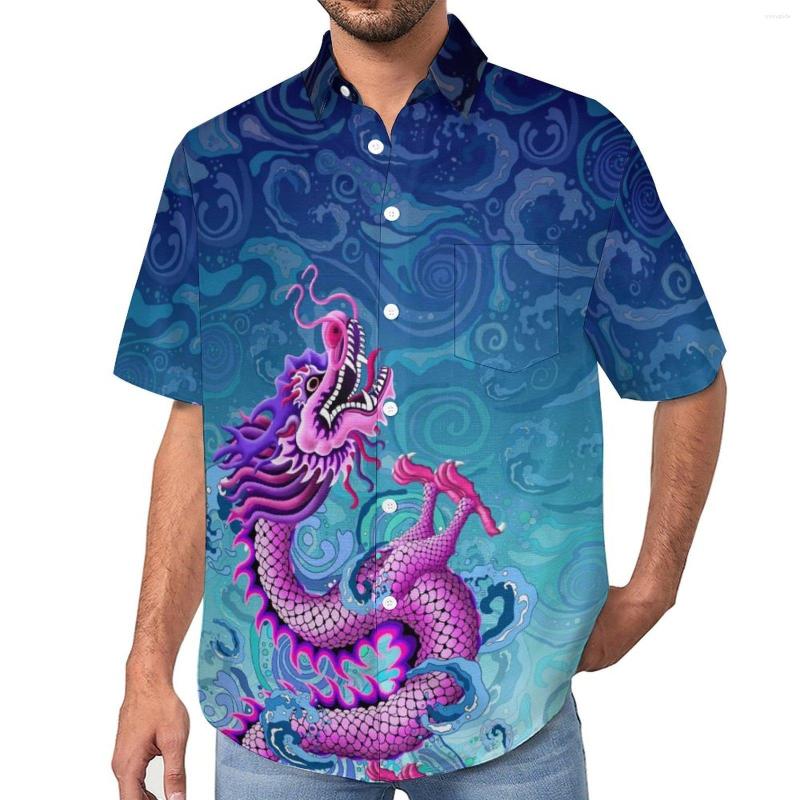 

Men's Casual Shirts Large Pink Dragon Vacation Shirt Swirling Water Print Hawaiian Retro Blouses Short Sleeve Graphic Tops Plus Size, Style-6
