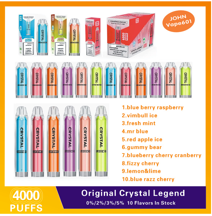

Crystal Legend 4000 puffs Disposable 2% E cigarettes 1350mAh Battery Capacity 12ml With 4000 Puffs Extra Vape Pen 100% Quality Vapors Wholesale kit