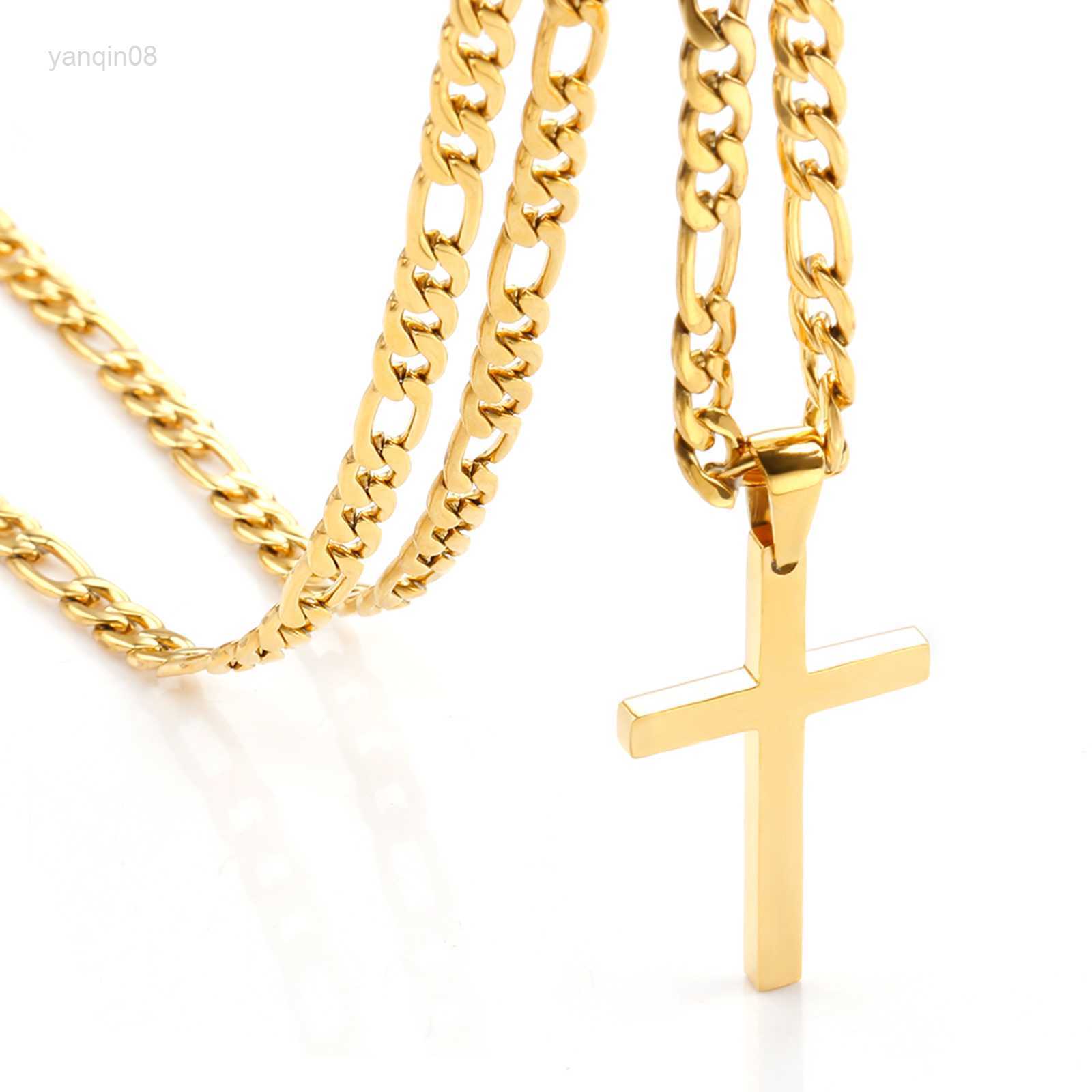 Pendant Necklaces Cross Pendant Waterproof NK Necklaces for Men Women Basic Punk Stainless Steel Figaro Chain Fashion Jewelry Accessories Gift HK-image-887116755