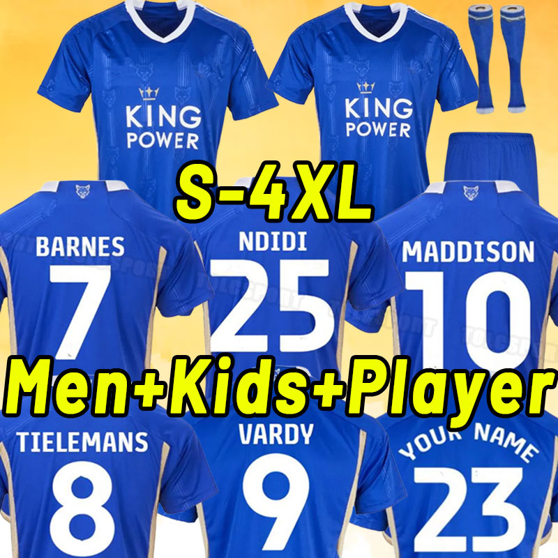 

2023 2024 Leicester Home Soccer Jerseys Vardy BARNES Tielemans VARDY MADDISON IHEANACHO AYOZE NDIDI DAKA LOOKMAN City Football Uniforms Men kids kits Shirt 3XL