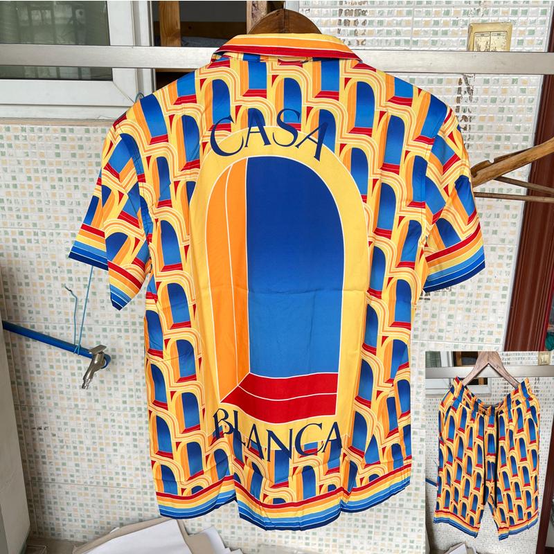 

Men's Tracksuits Full Fantasy Gate Print Thin Silk Shirt Mesh Shorts Set Men Women High Quality Hawaii Beach Surf Short Suit