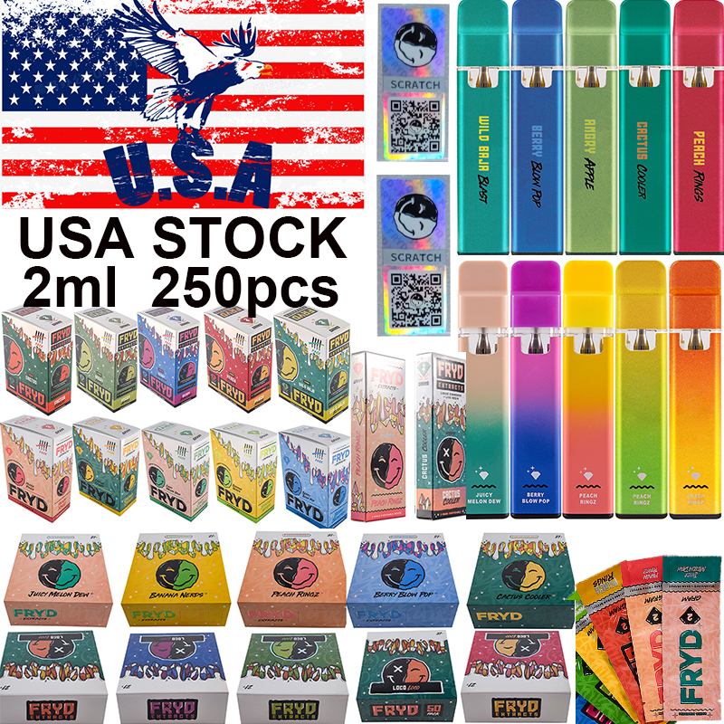 

USA STOCK FRYD Disposable Vape Pens Rechargeable 350mah A Grade Battery Empty 2ml E cigarettes Thick Oil Device Pods Starter Kits Packaging with Stickers 10 flavors