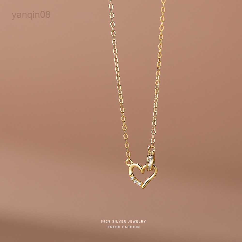 Pendant Necklaces 925 Sterling Silver Korean Micro-Set Zircon Heart Pendant Necklace for Women Girl Simple Light Luxury Jewelry HKD230712-image-884642989