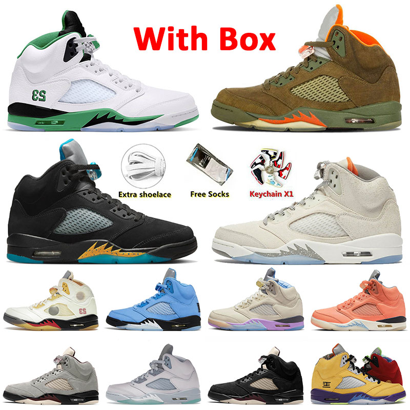 

With Box Top 5 Men Basketball Outdoor Shoes 5s V Jumpman Lucky Green Olive Unc Aqua Orewood Brown Sail Bluebird Racer Blue Mens Women Trainers Sneakers 40-47, D15 ice blue 40-47