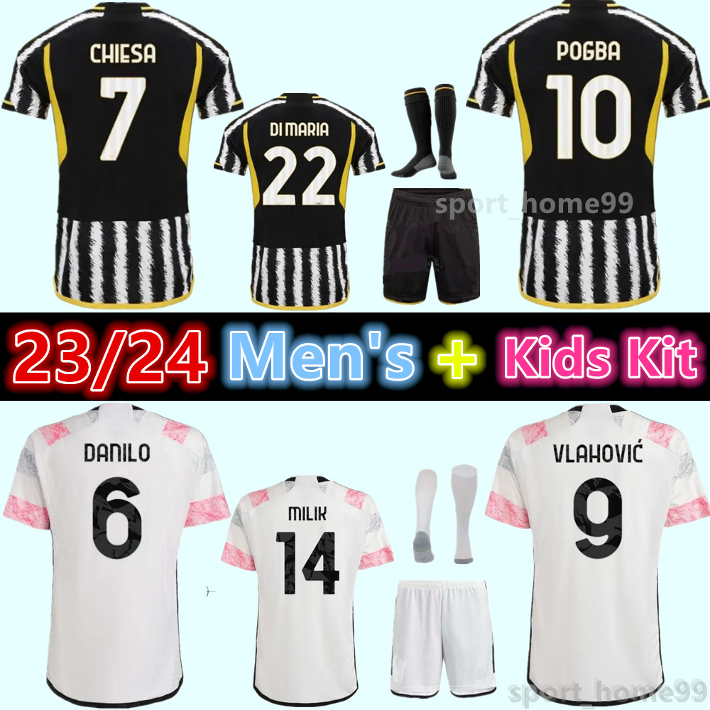 

New 23 24 POGBA JUVENTUS Soccer Jersey DI MARIA VLAHOVIC 2023 2024 KEAN CHIESA McKENNIE BONUCCI Home Away Football Shirt adult Men Kids kit uniform JUVE, 23/24 kids-home+socks