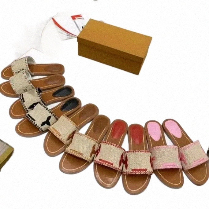 

luxury Slippers Women's Embroider Slide Sandal Lock it Flat Mule Slippers Fashion Summer Beach Designers Slides For Ladies Low Heel Sandals Flat Women Y0uY#, Black