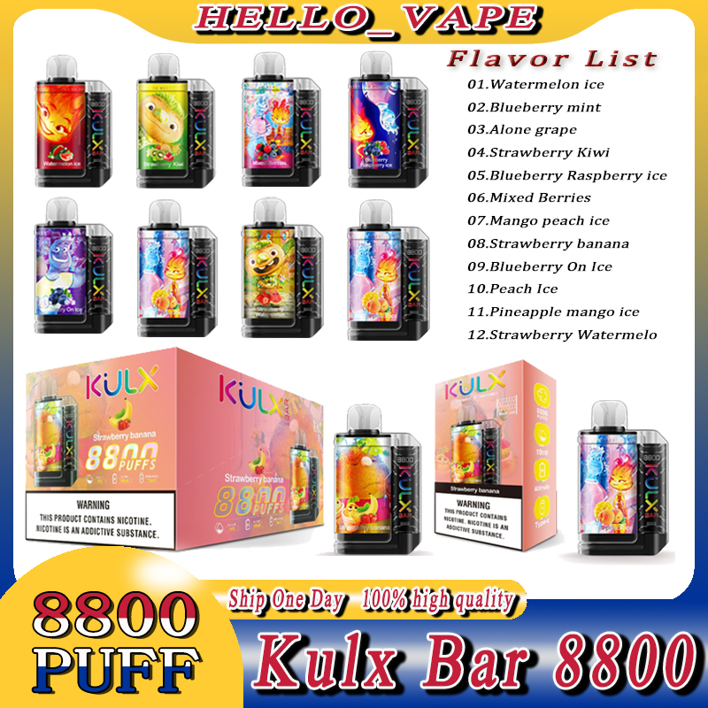 

Original Kulx Crystal 8800 puff E Cigarette 12 Flavors 18ml Rechargeable Disposable Vape Pen Device Pod Smoking Vapes Kit puff 8800 Puffs 0/2/3/5% 600Mah Battery