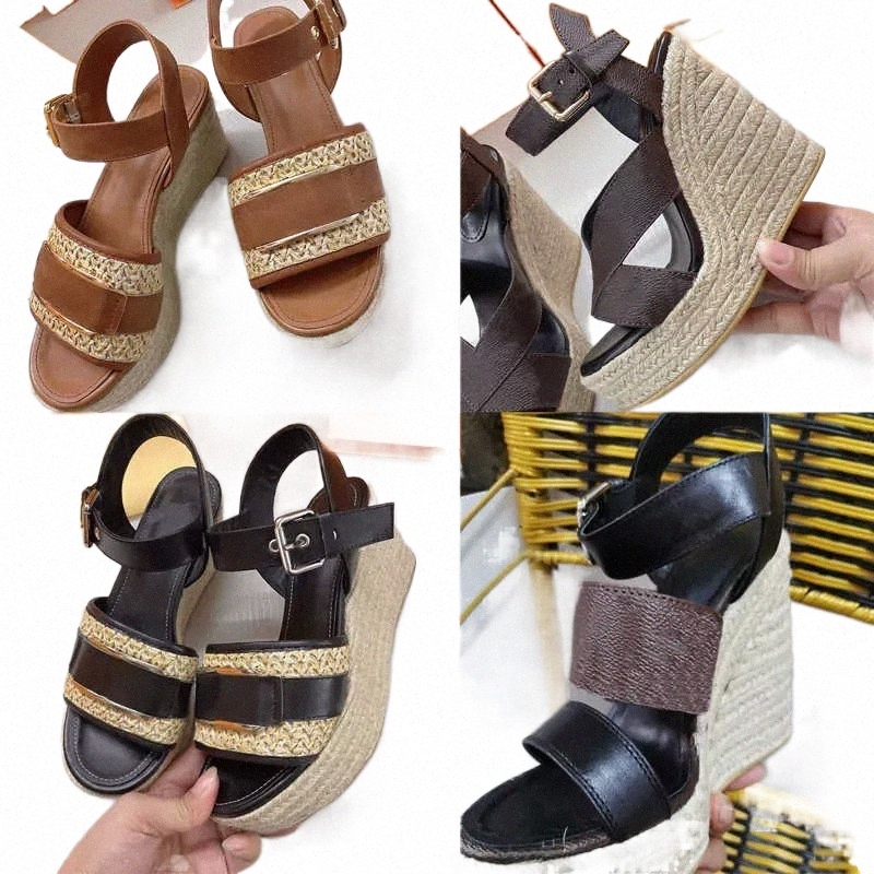 

2023 Designer Wedge Sexy Sandals Star board Sandal Women High Heel Espadrilles Natural Perforated Calf Leather High Heels Lady Slides Outdoor Platform y66I#