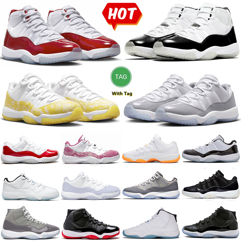 

Jumpman 11 11s Basketball Shoes Cherry DMP Yellow Snakeskin Cement Grey Cool Grey Gamma Blue Cap and Gown Varsity Red University Blue Sneakers for Men and Women, #1