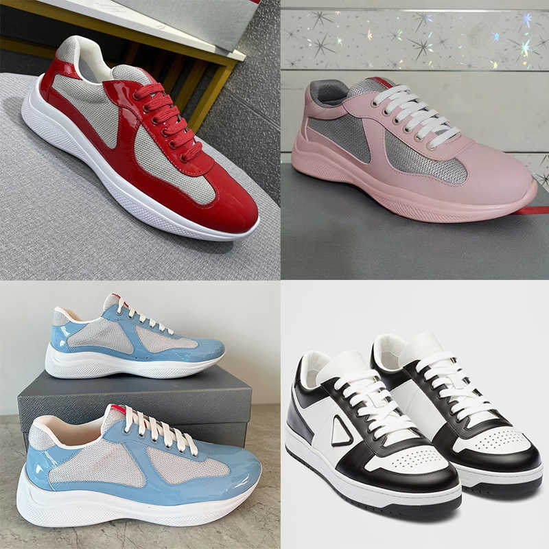 

Designer Runner Trainers Men America'S Cup Xl Leather Sneakers High Quality Patent Leather Flat Trainers Black Mesh Lace-up Casual Shoes Outdoor With Box NO53, 23
