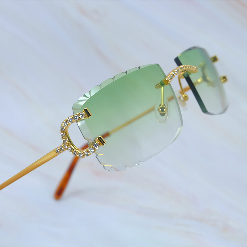 Moissanite Diamond Cut Sunglasses Luxury Carter Designer Brand Wire C Sun Glasses Mens Decoration New In Y2K Glasses Eyewear 012 Gold