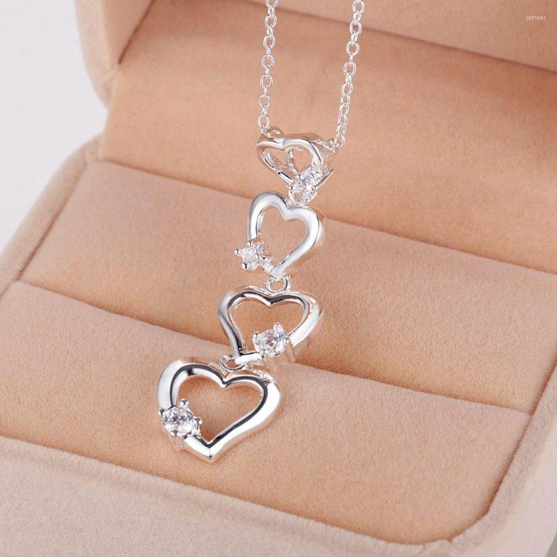 

Chains Four Love Hearts Bling Crystal Silver Plated Necklace Pendant Jewelry /KFXCYZNK JCNXGGKA
