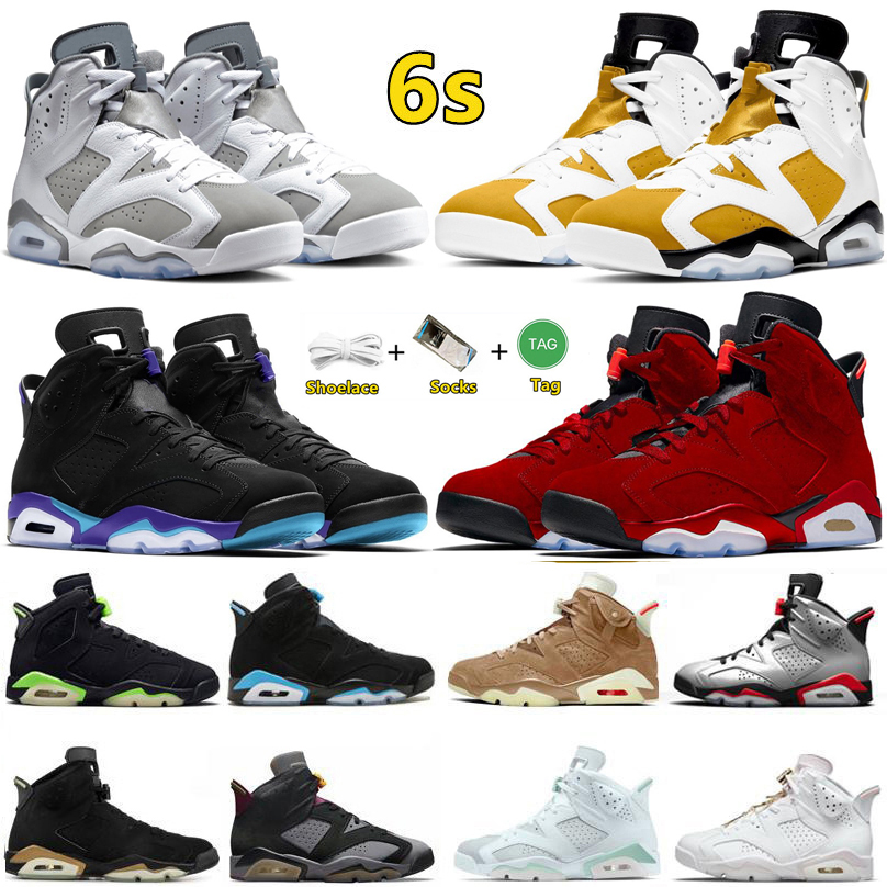 

6 Yellow Ochre 6s Mens Basketball Shoes Cool Grey Cactus Jack Green UNC Georgetown Aqua Metallic Silver Carmine Black Infrared Men Trainers Sports Sneakers 40-46, Color#22