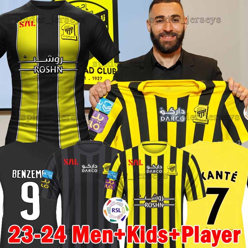 

23 24 BENZEMA Al Ittihad FC club Soccer Jerseys 2023 Kante Fans Player Version Football Shirt Hamdallah Romarinho Camara Costa Coronado Hegazy Men Kids Kits Uniforms, Yidihade 23-24 home kids kits+socks