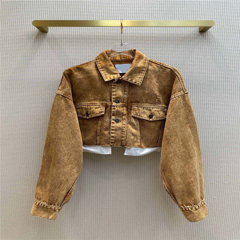 

23ss Women Designer Two Piece Dress Sets Outfit Suits With Letter Sign Girls Milan Runway Brand Marbleized Denim Blouson Outwear Crop Top Coats Jacket And Mini Skirts, Khaki