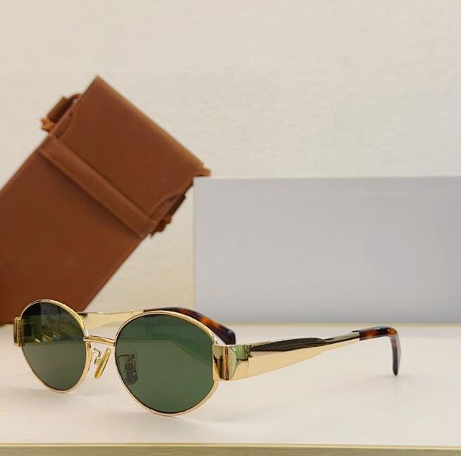 

Womens Triomphe Oval Frame Sunglasses 40235 Women Metal Mirror Legs Green Lens Sunglasses Retro Small Round Frame Sexy Little Women With original box