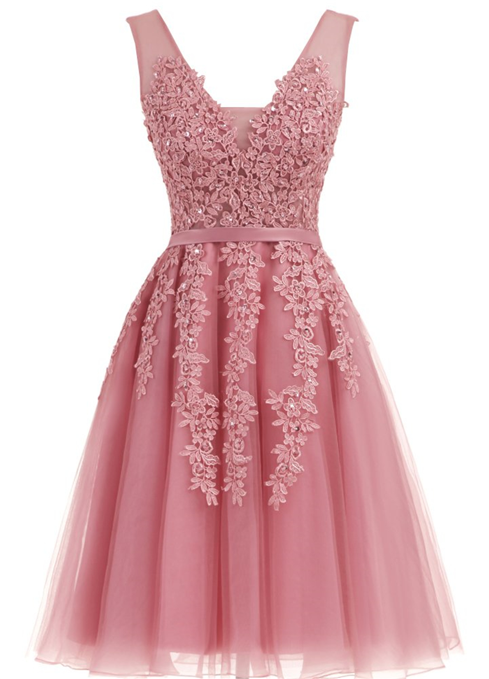 Short Homecoming Dresses Appliques Sequins Deep V-Neck Knee-Length A-Line Tulle Party Gowns Princess Plus Size Birthday Prom Graudation Cocktail Par