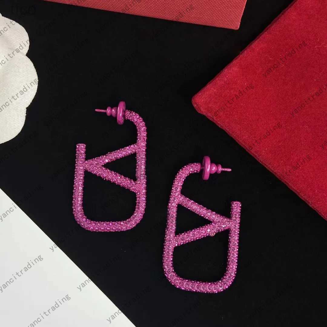 Luxurry Pink earrings designer for women stud Fashion crystal gold double V letter 925s silver jewelry classic Gifts Full Diamond Earring-image-884214415