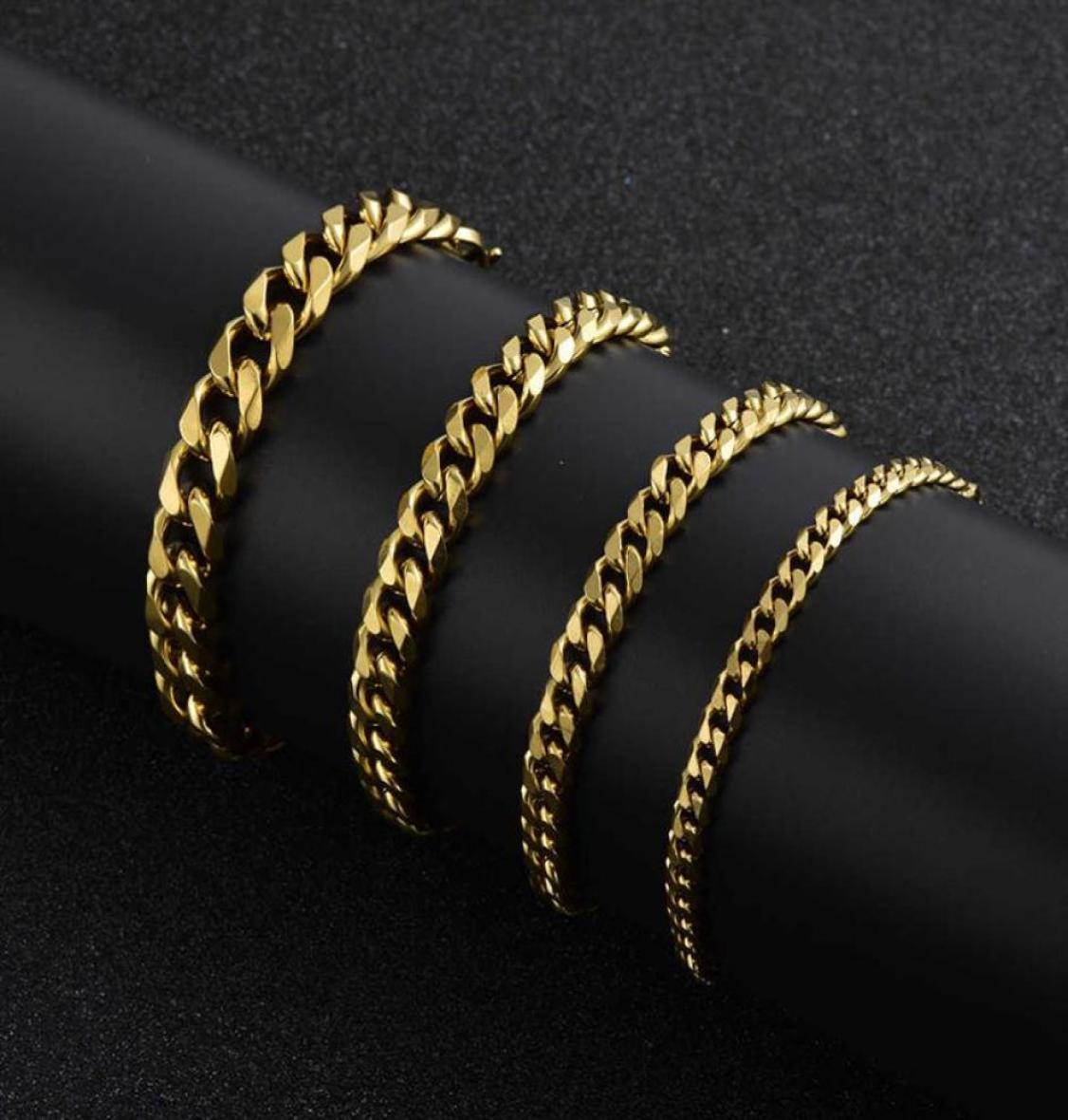 

Stainless Steel Gold Bracelet Mens Cuban Link Chain on Hand Steel Chains Bracelets Charm Whole Gifts for Male Accessories Q06052734459364