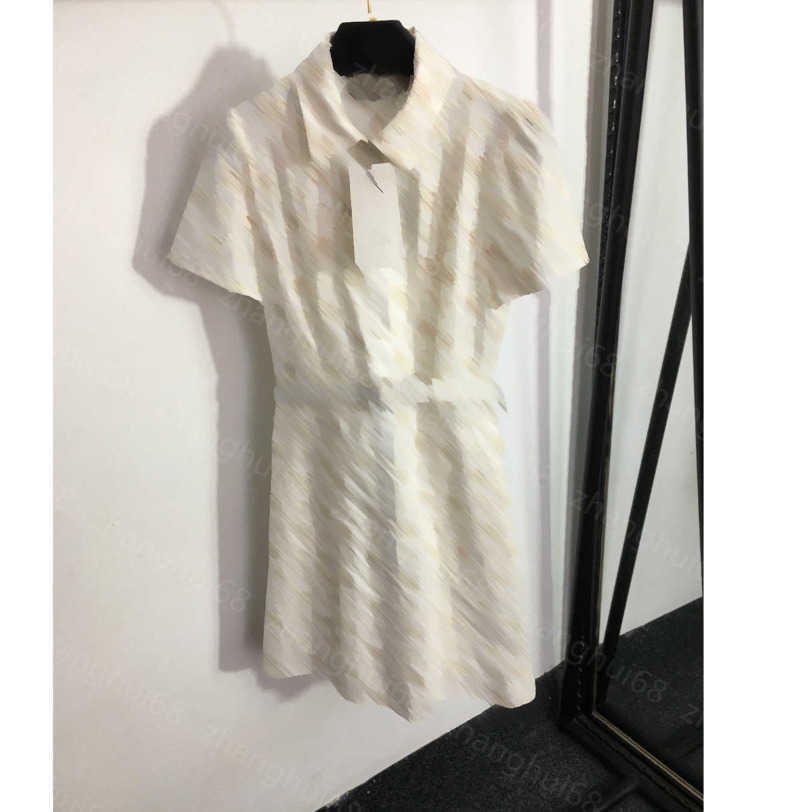 23ss women dresses summer Dress womens designer clothing Embroidered floral belted waistband lapel short-sleeved dress High quality womens clothi-image-884788781