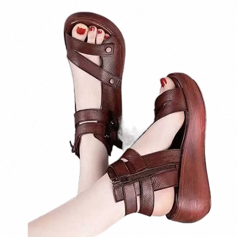 

2021 Summer Fish Mouth Soft Roman Women Shoes Sandale Platform Heighten Shoe Wedges Sandals Retro Gladiator Sandals Women Y0714 u3lp#, Black