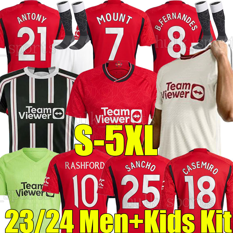 

5XL 23/24 SANCHO soccer jerseys fans player version MOUNT B.FERNANDES ANTONY ERIKSEN CASEMIRO RASHFORD Elanga VARANE MAGUIRE men women kids Kits sock football shirts, 23-24 home