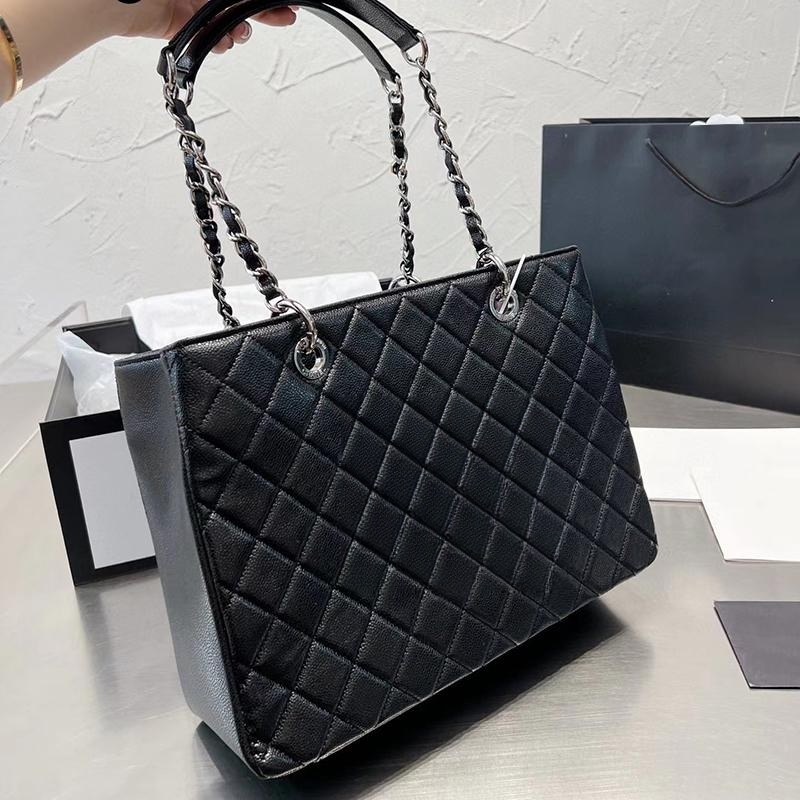

Designer Bag the tote bag GST Women's Grand Shopping Tote Caviar  Top Handle Handbag Chain Shoulder Tote Travel CC Turn-lock diamond-quilted Tote Bags, Black+ silver chain