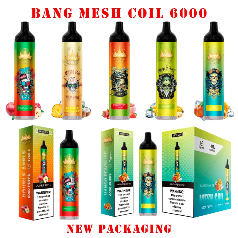 

Original Bang 6000 Puff E cigarettes Disposable Vape Pen 14ml Pre-filled Pods Cartridge 1100mAh Rechargeable Battery bang Mesh Coil 6000puffs 5000 ultra
