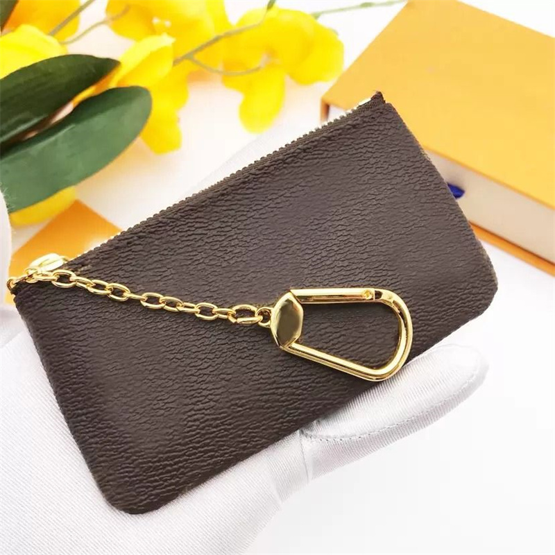 

KEY POUCH Fashion Womens Mens Ring Credit Card Holder Coin Purse Luxury Designers Mini Wallets Bag Leather Handbags keychain wallet Coin purse Chain clutch bag, Black embossed