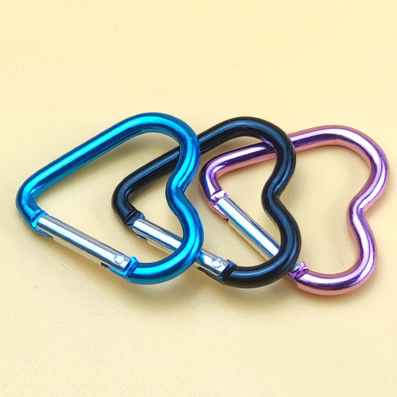 Party Gift Heart-Shaped Aluminum Carabiner Key Chain Clip Outdoor Camping Keyring Hook Water Bottle Hanging Buckle Wholesale