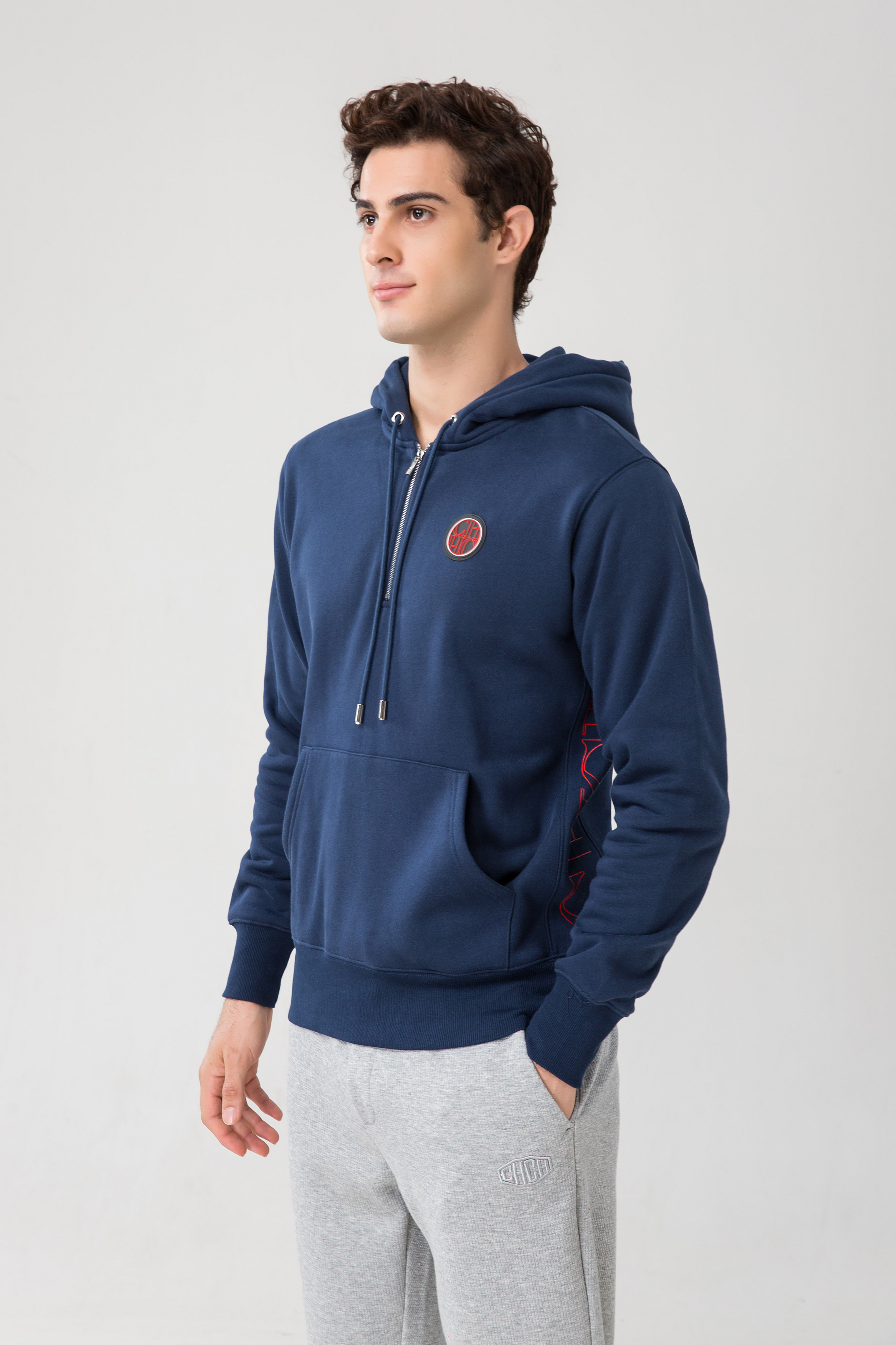

Men's loose sweater quarter zipper sweatshirt ladies pullover autumn new, Blue