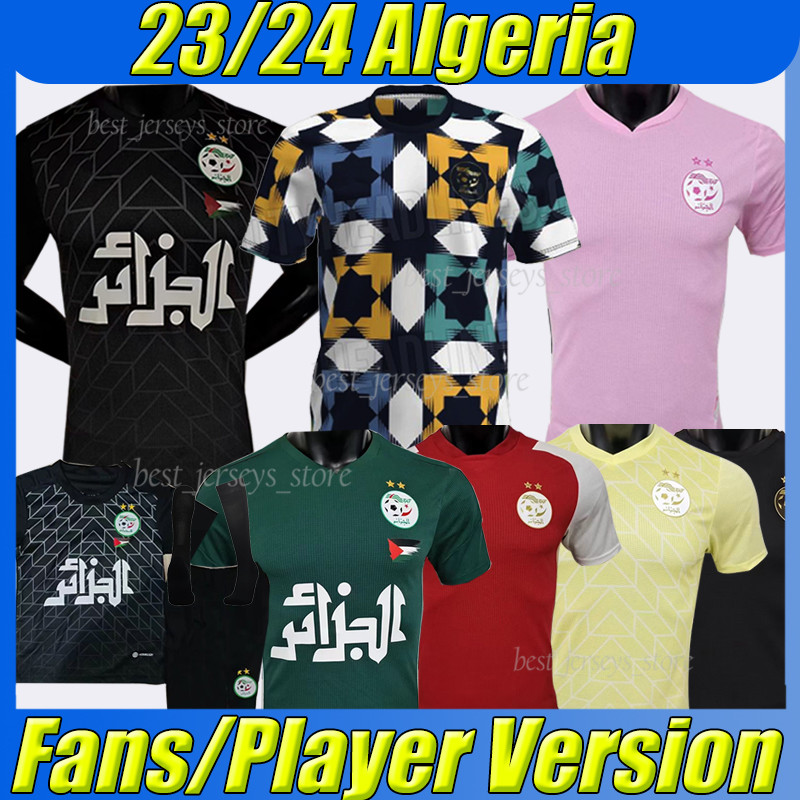 

2023 2024 Algeria Soccer Jerseys Fans Player Version 23/24 football shirts MAHREZ FEGHOULI SLIMANI BENNACER ATAL Algerie national team men kids kit socks Training, 22-23 away