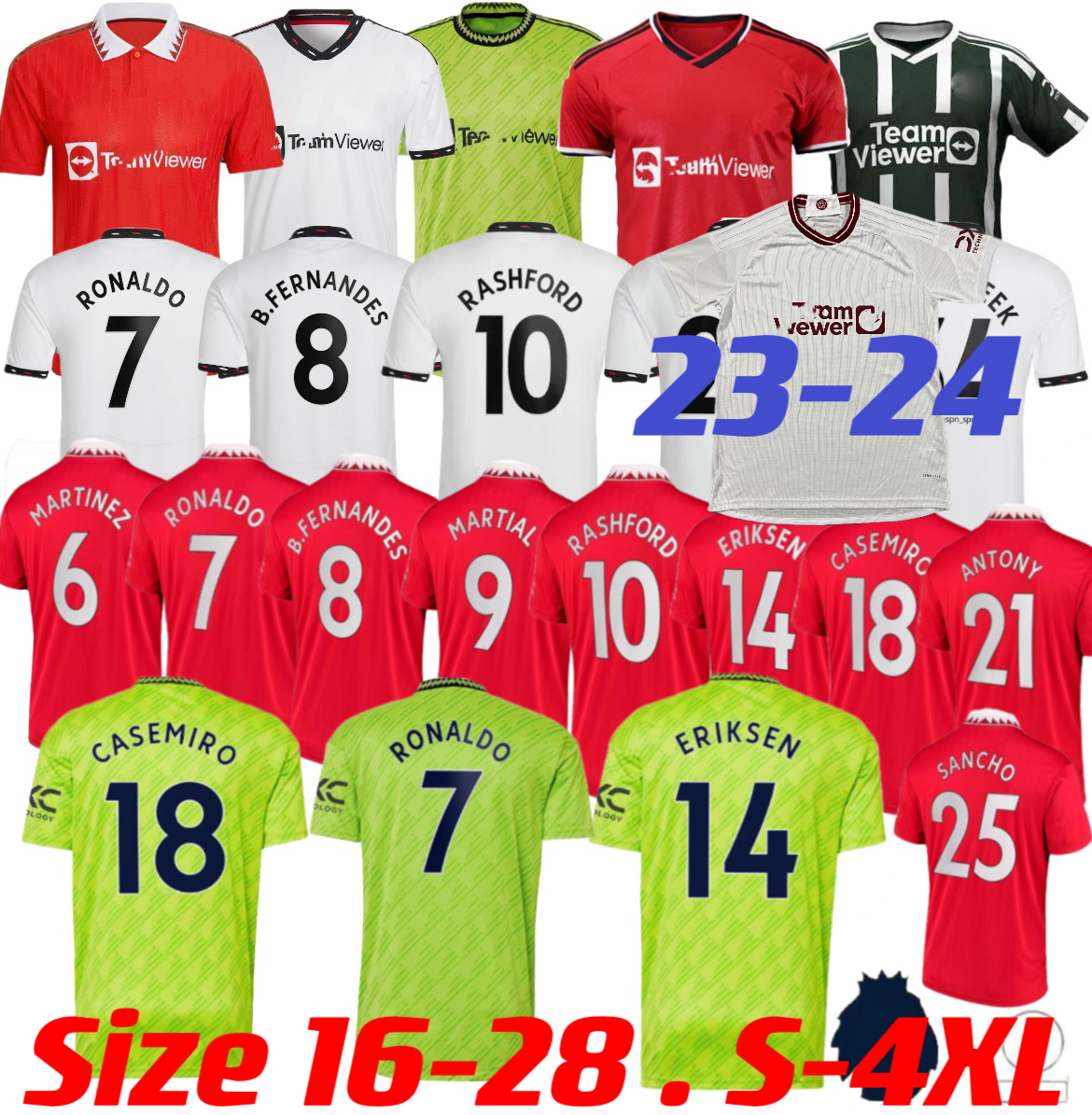 

MAN UTD 22 23 24 S-XXXXL soccer jersey CASEMIRO SANCHO RASHFORD ERIKSEN RONALDOs ANTONY 22 2023 2024 kids kit Men women football shirt Fans player version, 23-24 3rd+player version